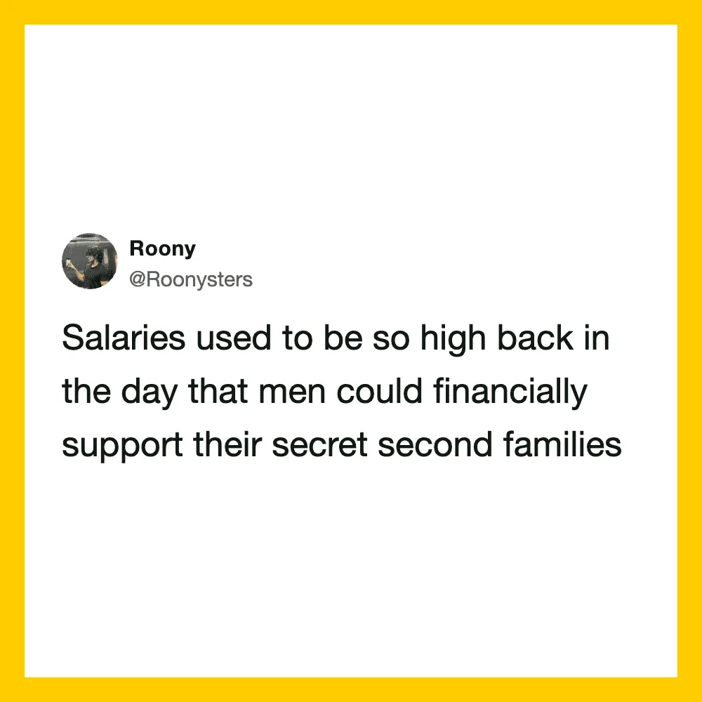 Tweet by Roony about salaries supporting secret second families.