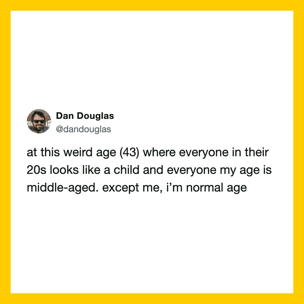 Dan Douglas tweet about age and appearance at 43.