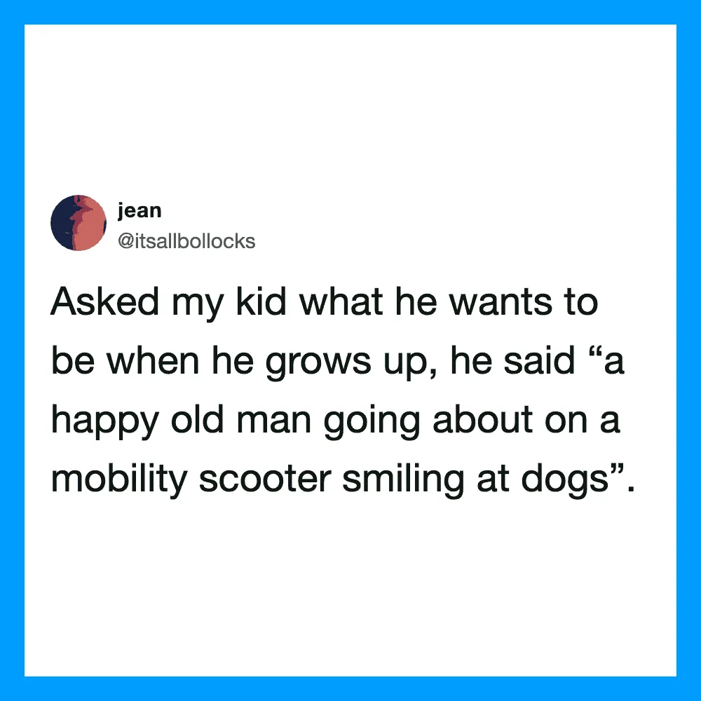 A tweet from @itsallbollocks about a child's future wish.
