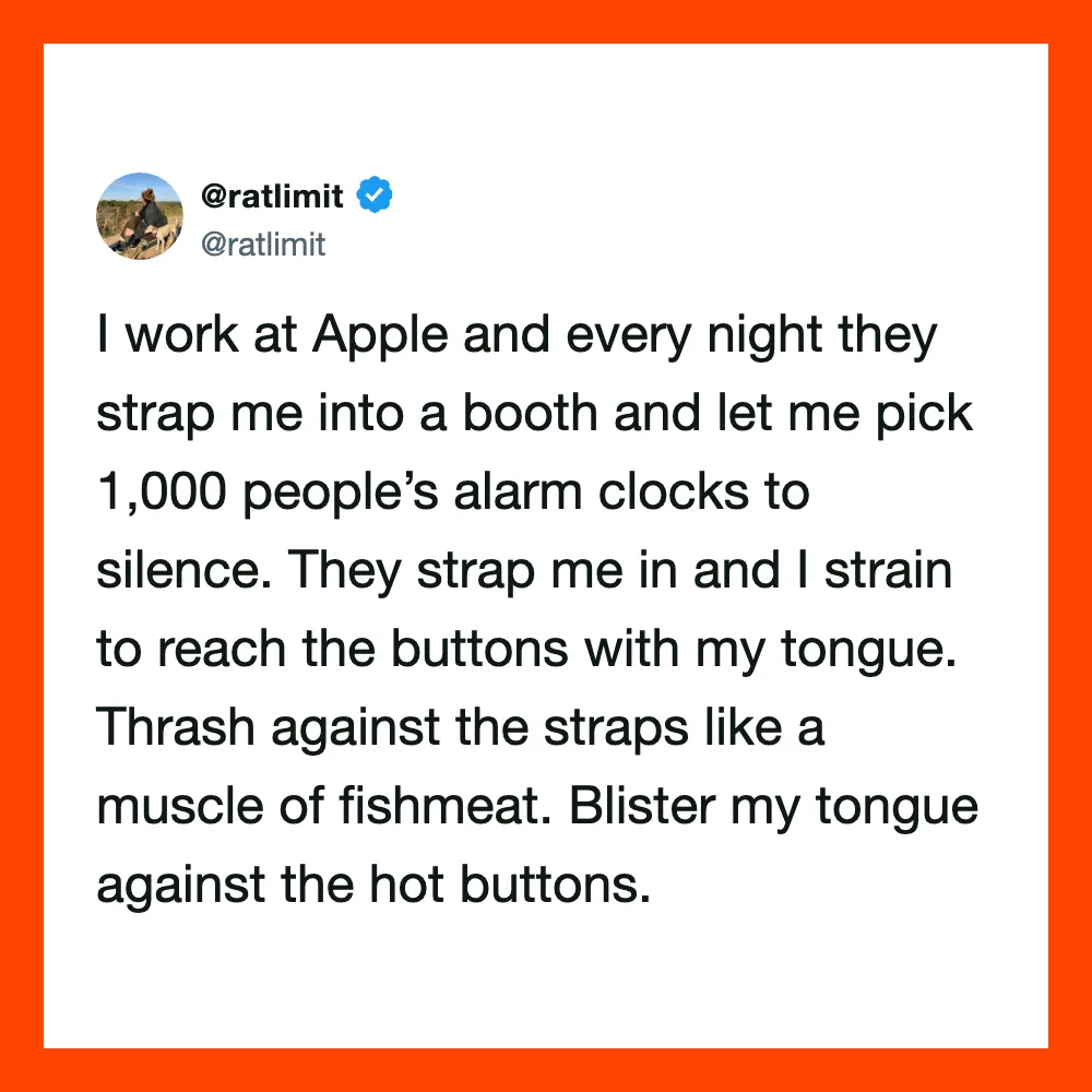 Twitter post about work at Apple and alarm clock straps.