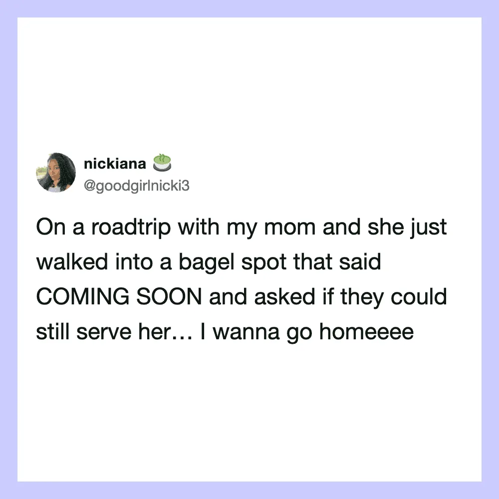 Roadtrip with mom, she asked if they could still serve her at a bagel spot.