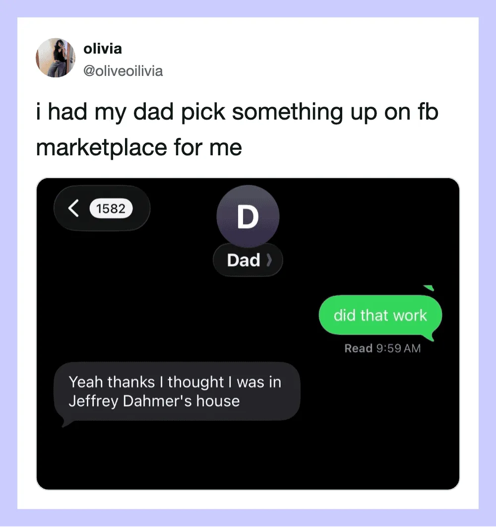 Screenshot of a text conversation about a Facebook marketplace purchase.