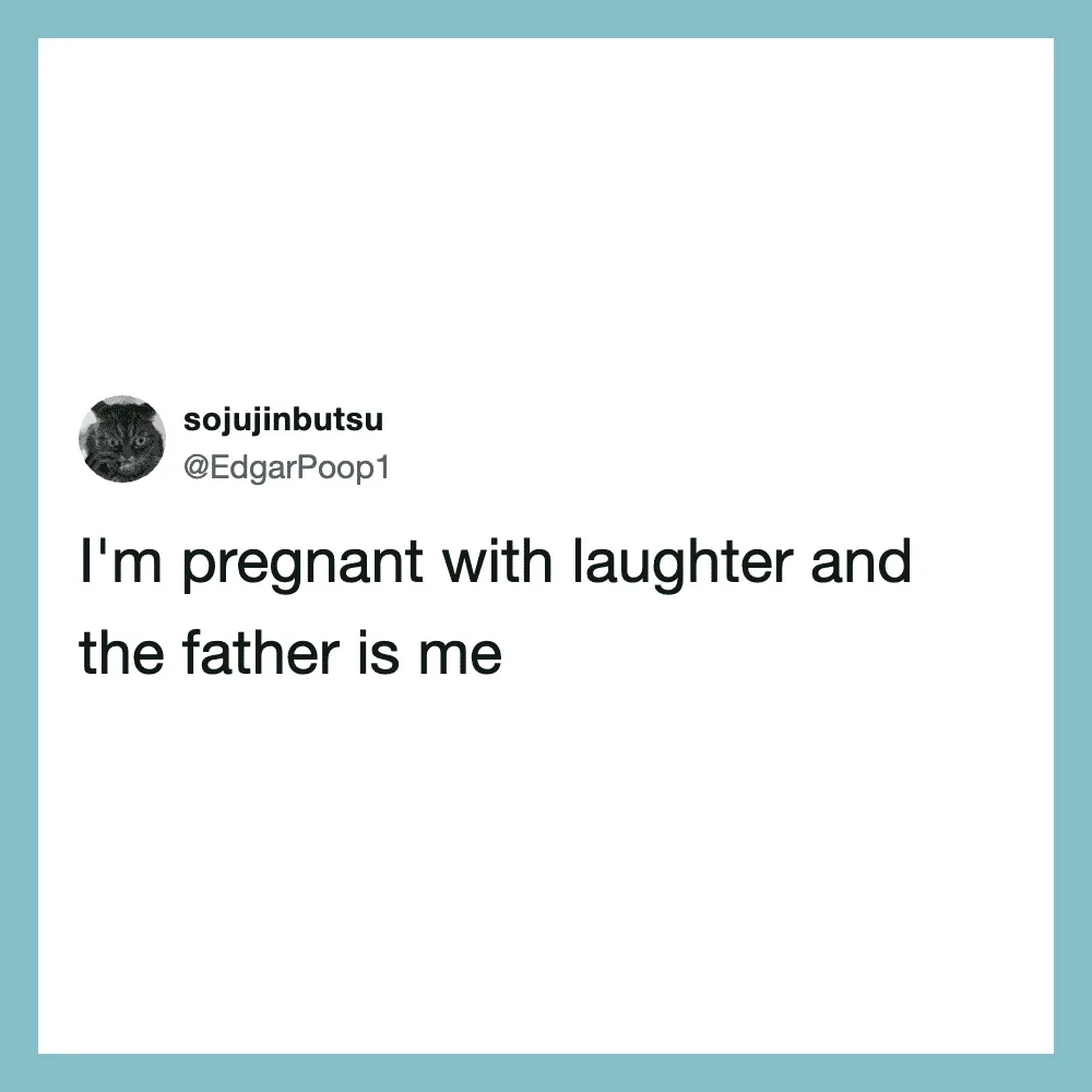 I'm pregnant with laughter and the father is me.