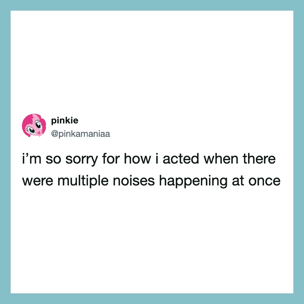 Twitter post by pinkie apologizing for acting during noise.