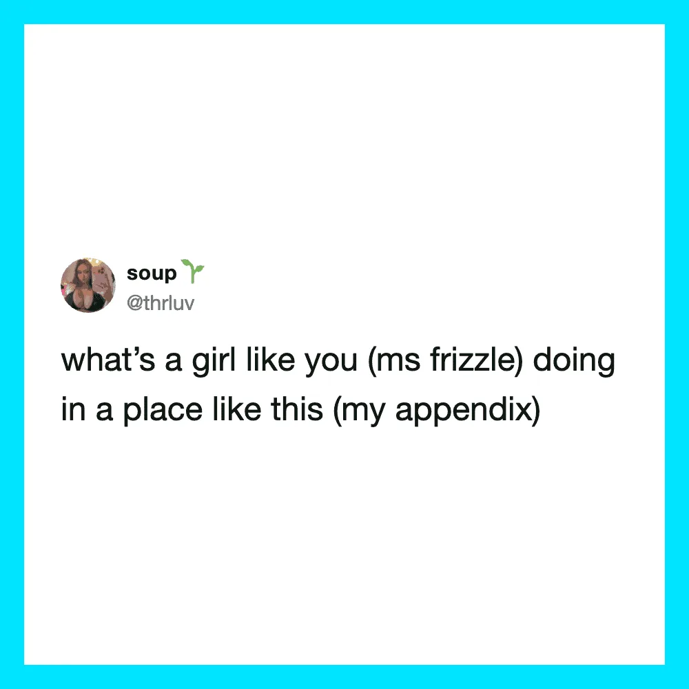 What's a girl like you (ms frizzle) doing in a place like this (my appendix).