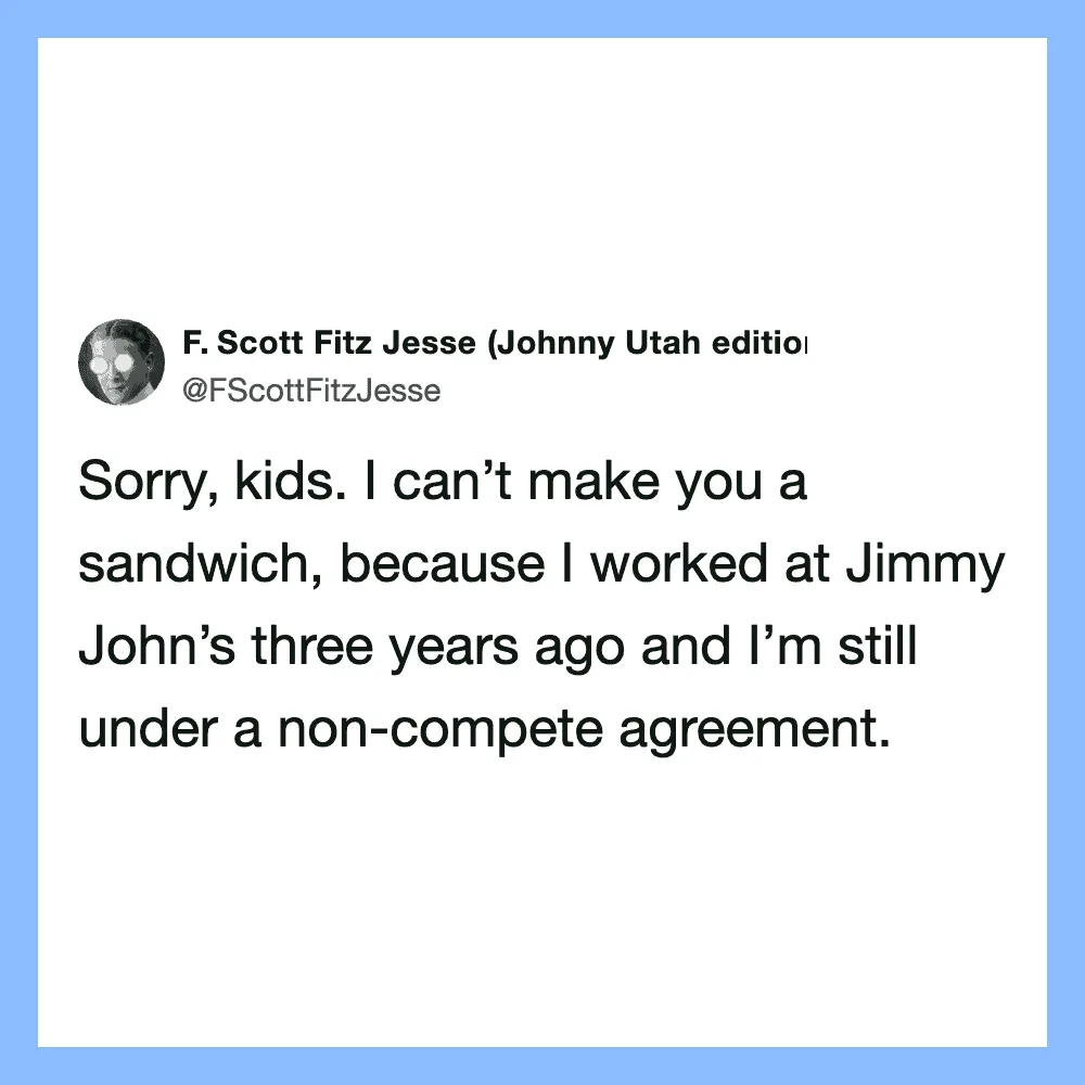 F. Scott Fitz Jesse's tweet about working at Jimmy John's three years ago.