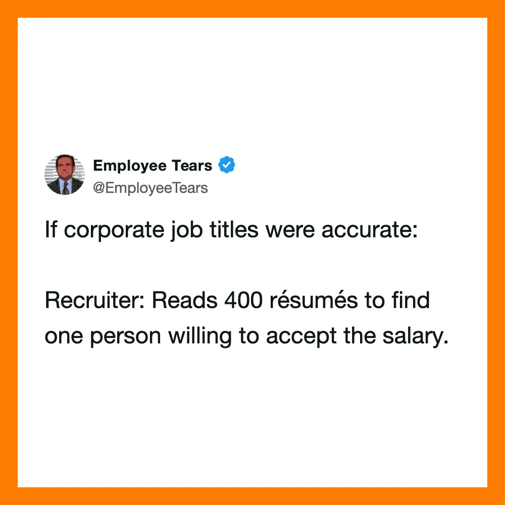 Employee Tears tweet about job titles and resumes.