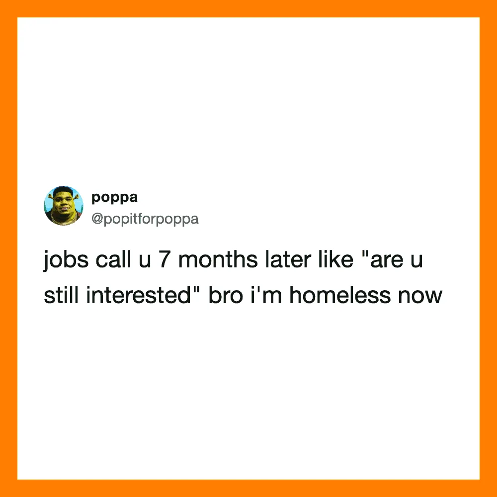 A tweet from poppa about job calls and homelessness.