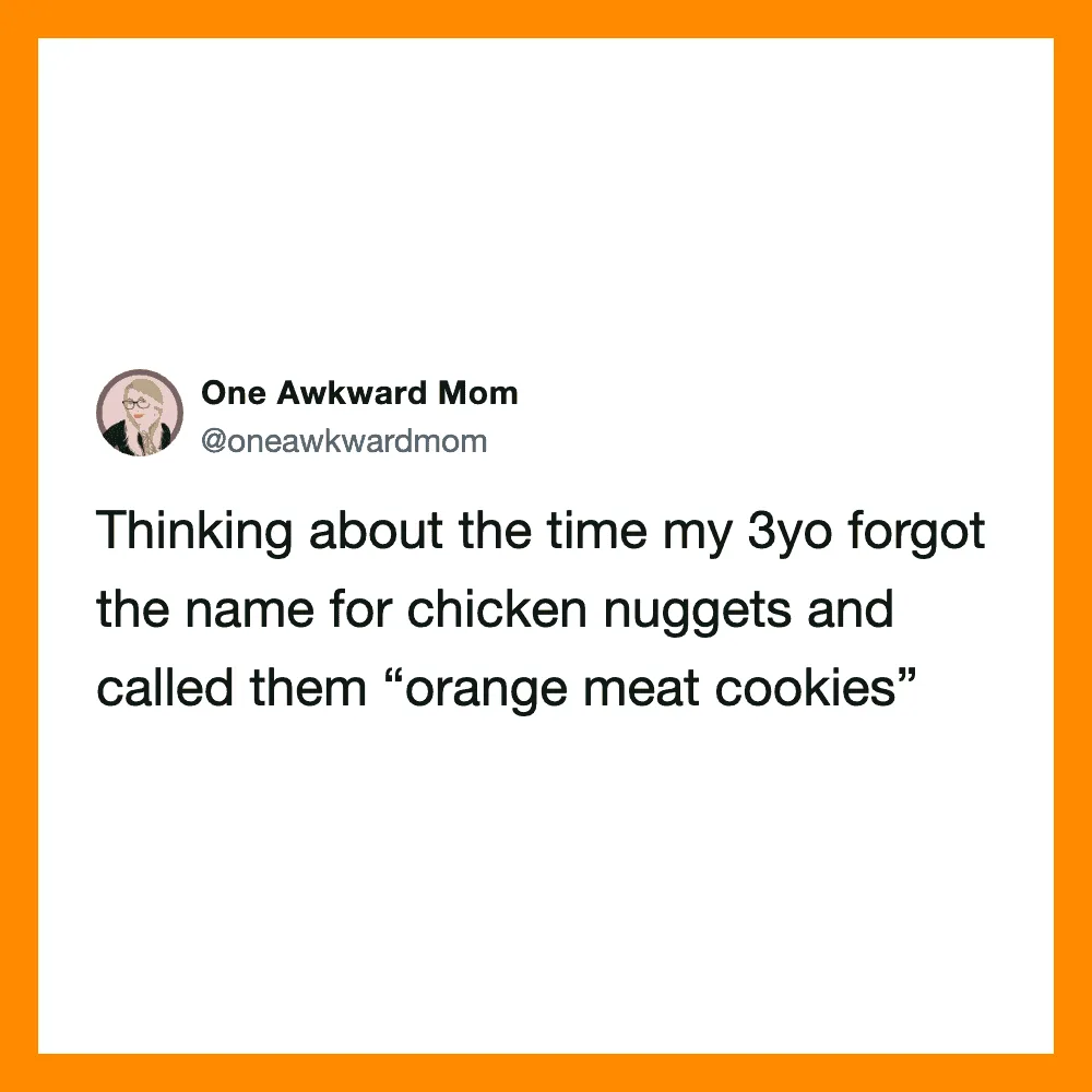 Mom's tweet about calling chicken nuggets 'orange meat cookies' as a kid.