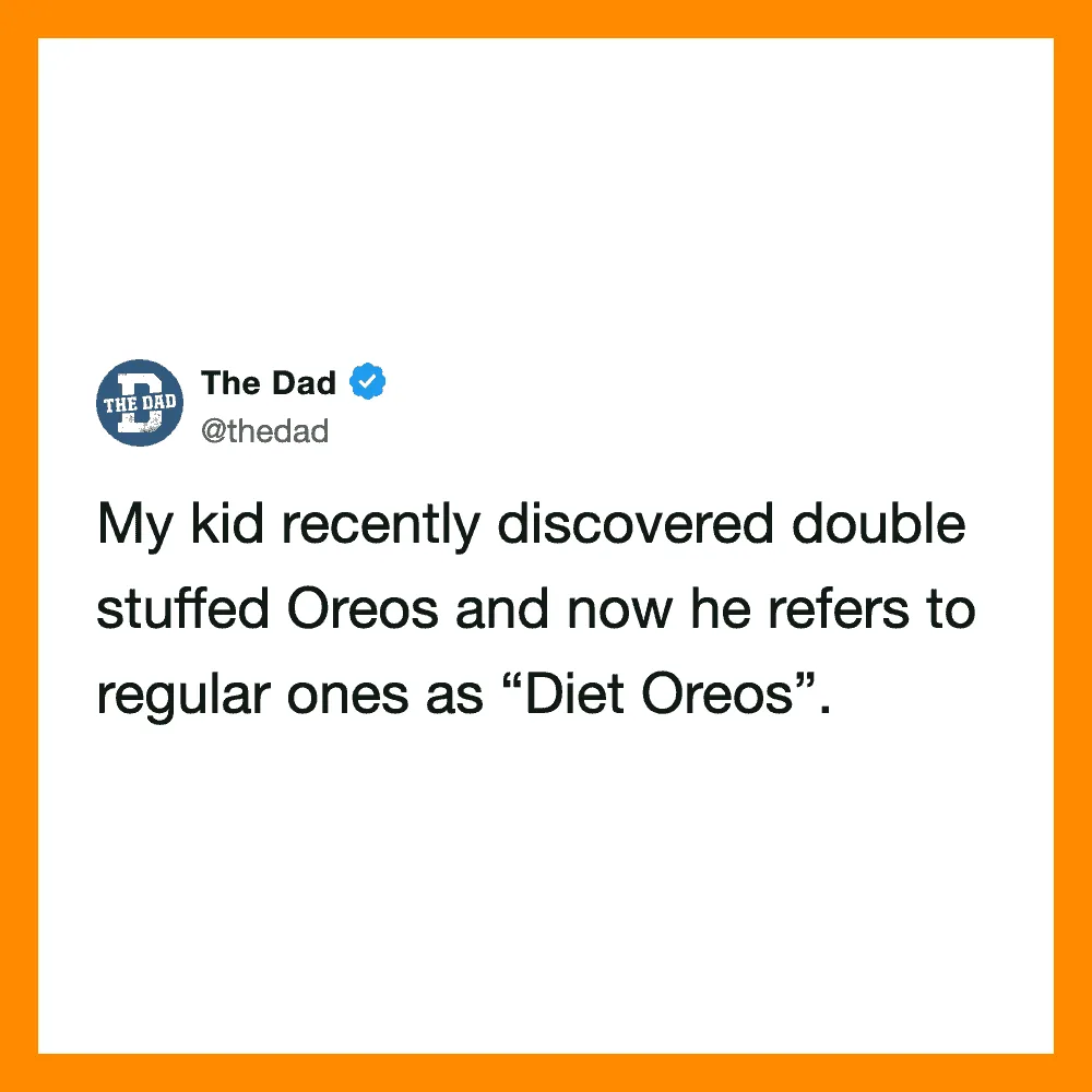 Tweet about kid calling double stuffed Oreos 'Diet Oreos'.