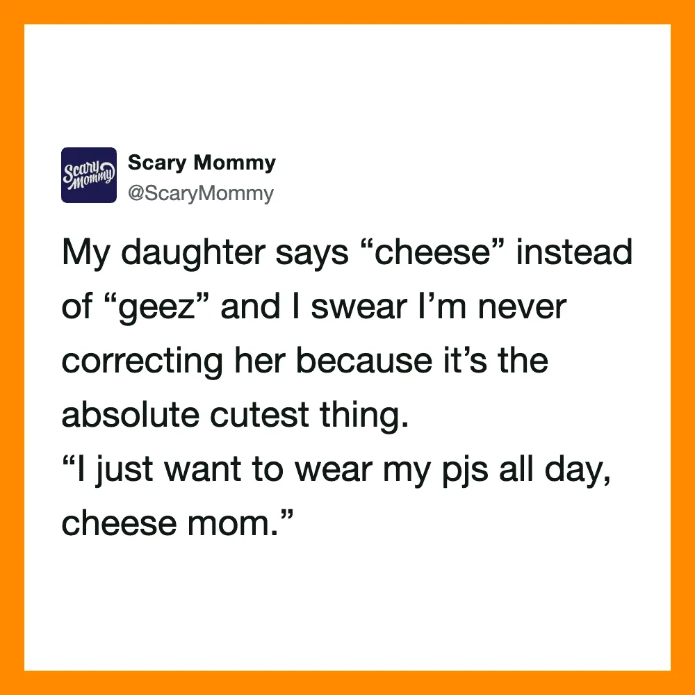 Child says 'cheese' instead of 'geez', calling it cheese mom, funny kid story.