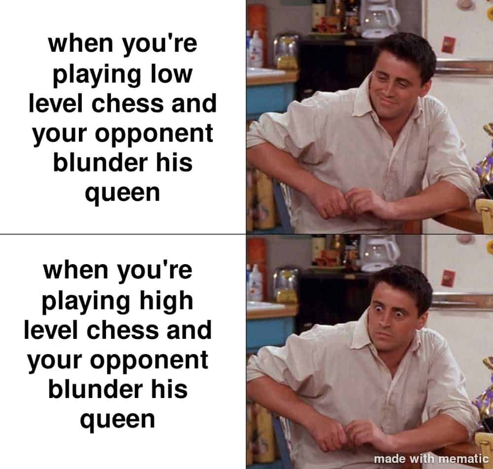 Chess meme with two images of Joey from Friends, showing different expressions.