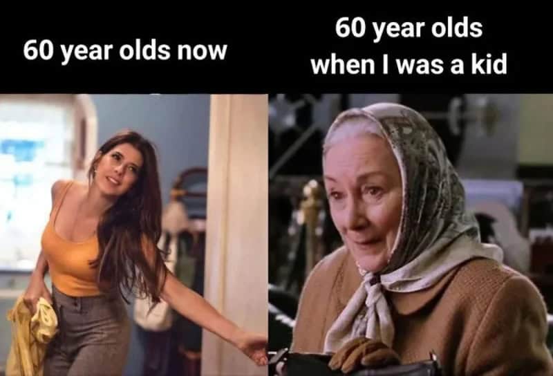 Comparison of a woman at 60 now and when she was a kid.