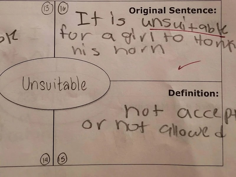 It is unswappable for a girl to honk his horn. Definition: not acceptable or not.
