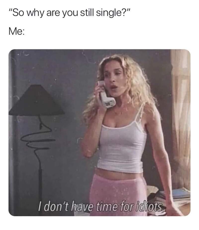 Relatable meme about being single and busy.