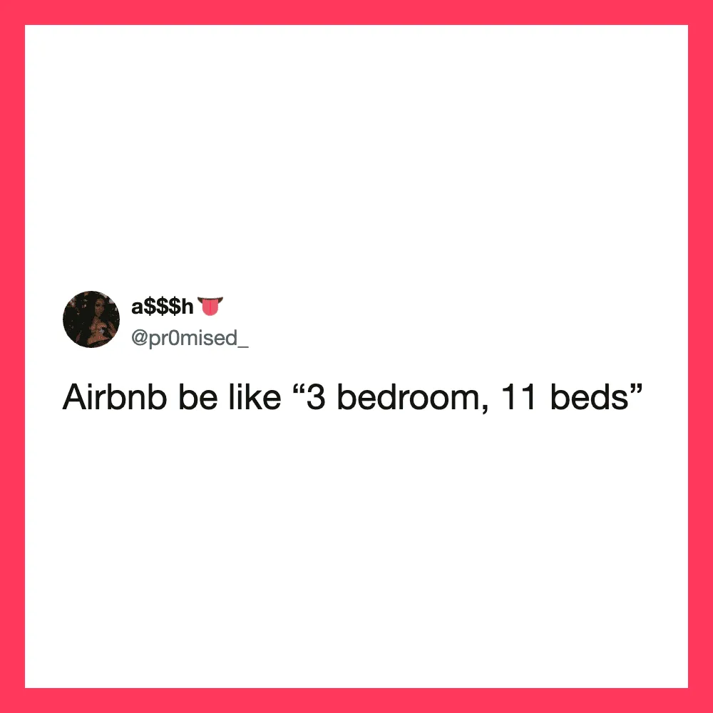Twitter post about Airbnb's 3 bedroom, 11 beds listing.