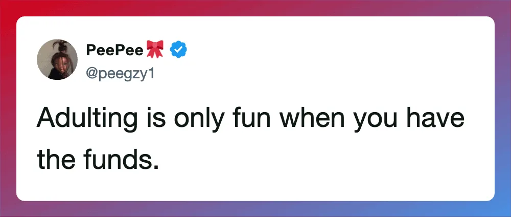 Adulting is only fun when you have the funds.