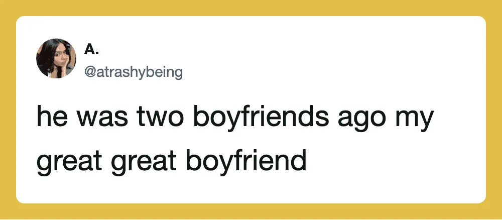 A tweet from @atrashybeing about her great boyfriend.