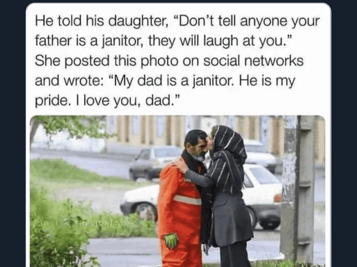 Father and daughter, with the daughter in a prison jumpsuit, sharing a tender moment.