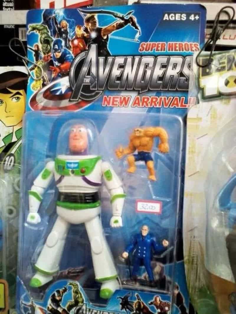 Toy set of Avengers characters including Buzz Lightyear, with a price tag of 32.00.