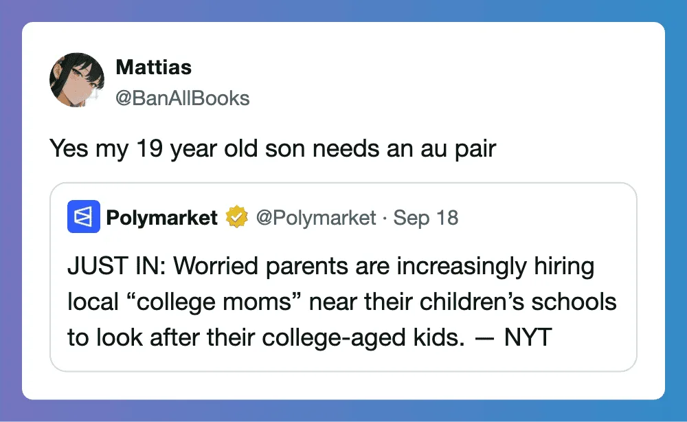 Twitter conversation about parents hiring college moms for childcare.