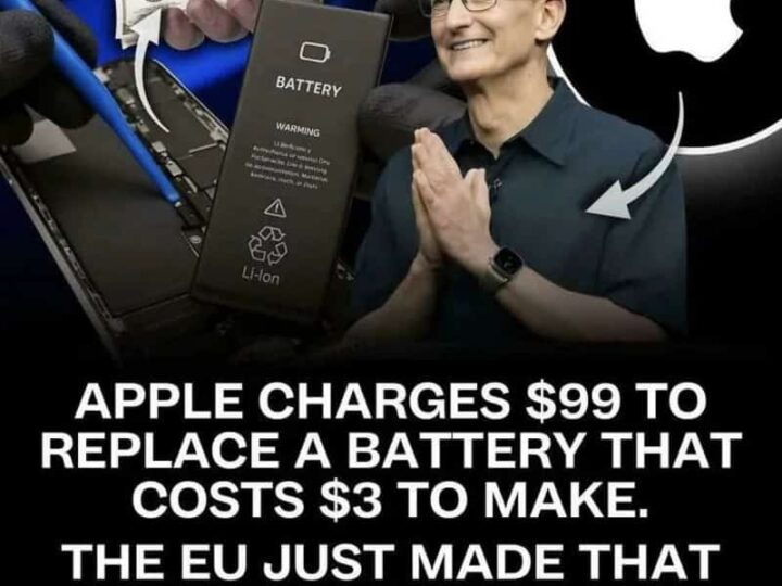 Apple charges $99 to replace a battery that costs $3 to make, EU made it illegal.