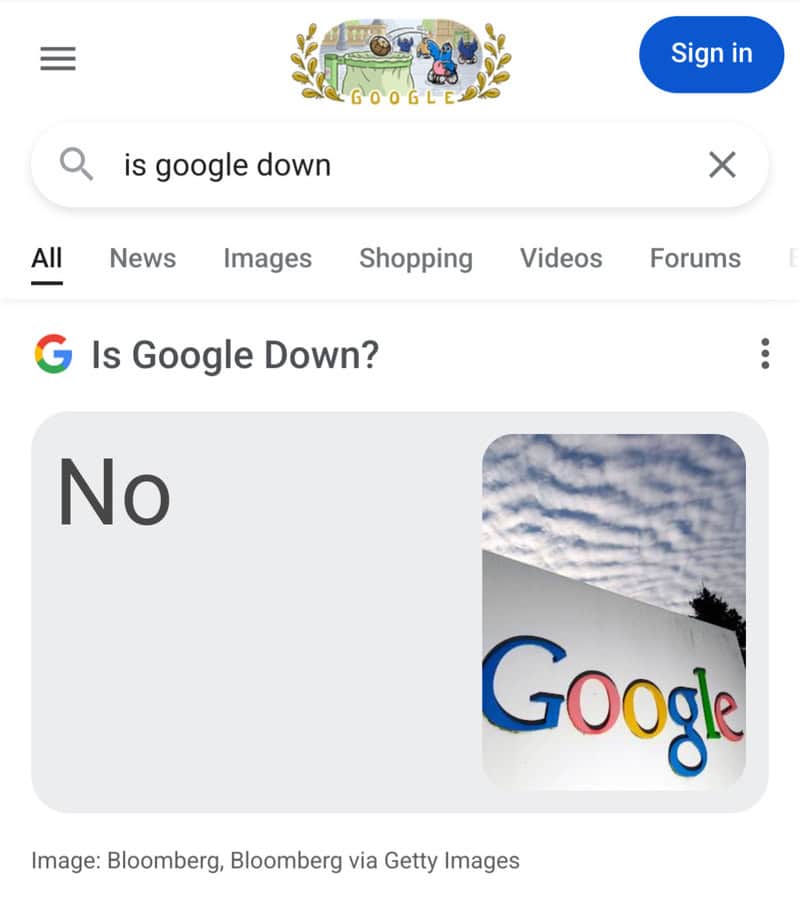 Google logo with the word 'No' and cloudy sky background.