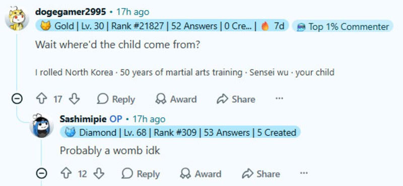 A humorous meme about martial arts training and origins of children.
