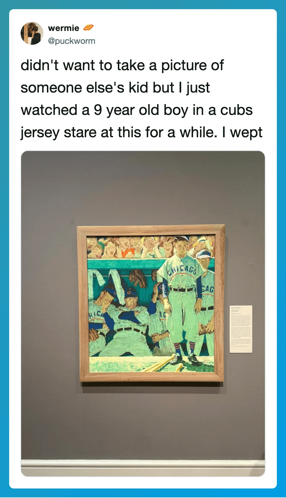 A painting of a baseball player in a Chicago Cubs jersey.