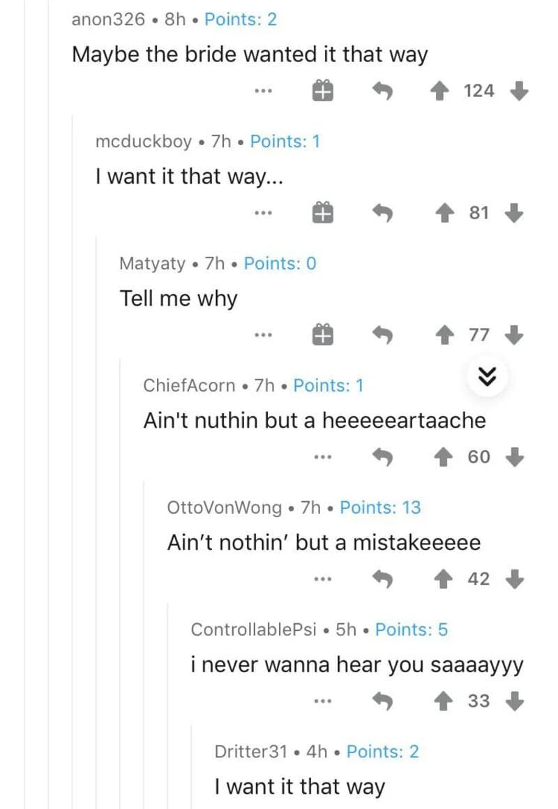 A screenshot of a comment section with multiple comments about wanting something to be that way.