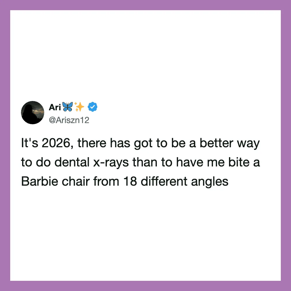 A tweet from Ari about dental X-rays and Barbie chairs from 18 angles.