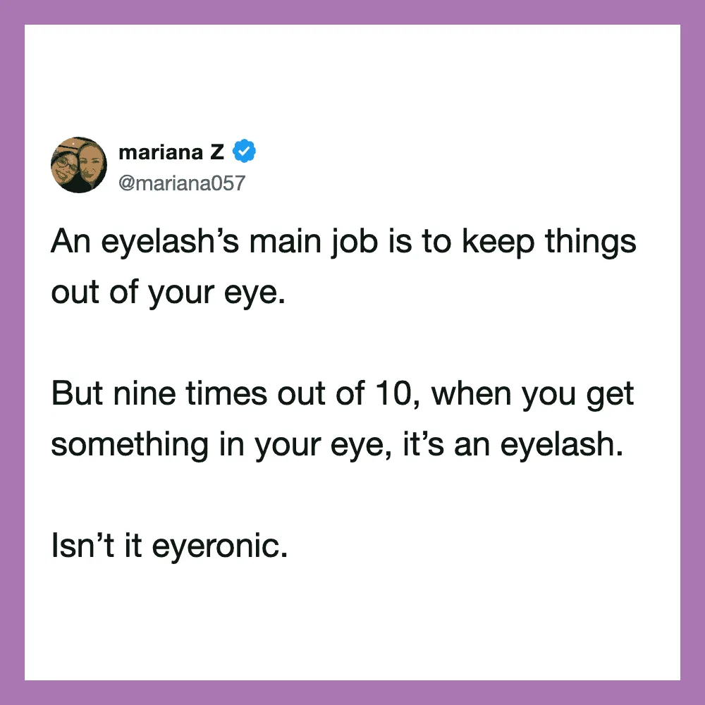 Mariana Z tweet about eyelashes and eye care.