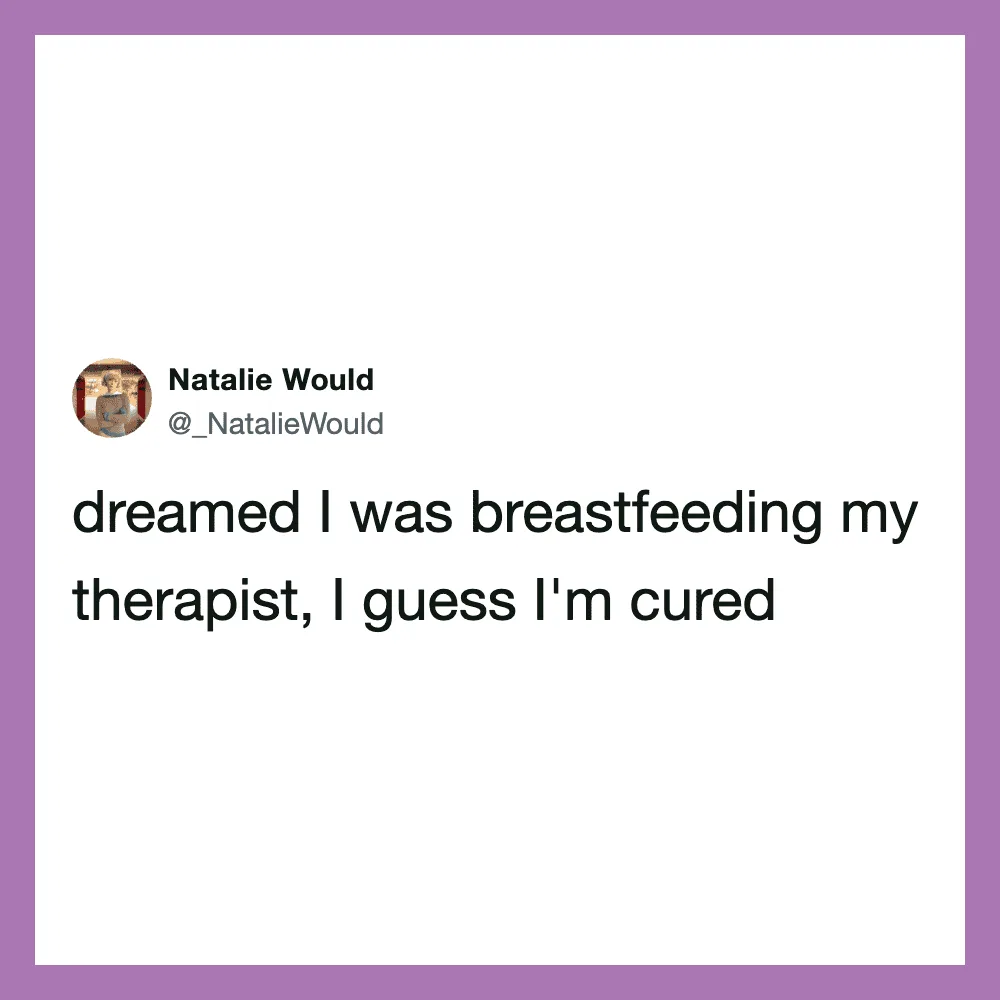 Tweet by Natalie Would about breastfeeding and therapy.