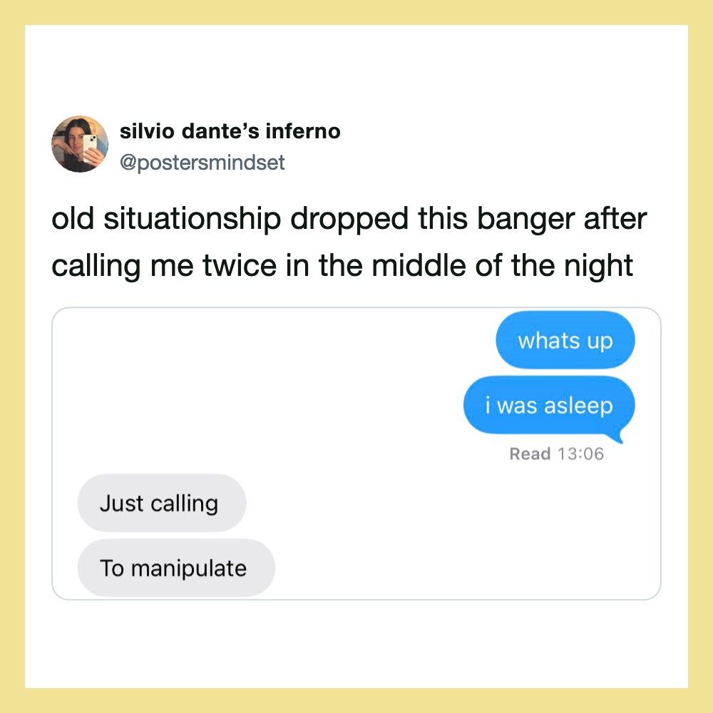 Twitter conversation about a missed call and manipulation.