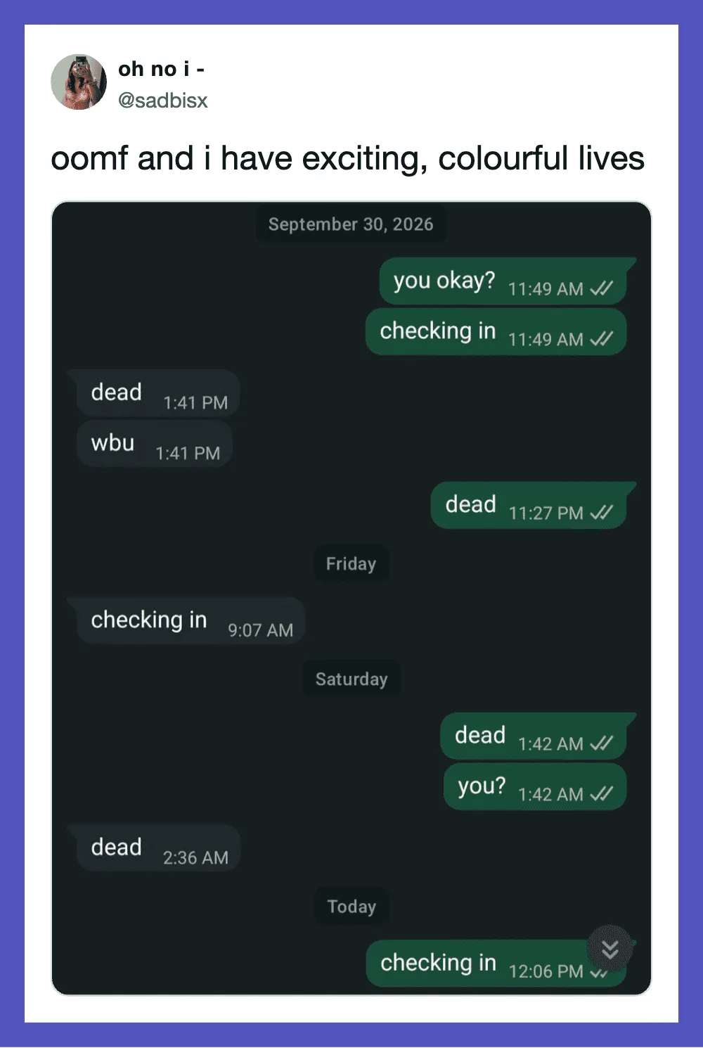 WhatsApp chat showing a humorous conversation about health status.