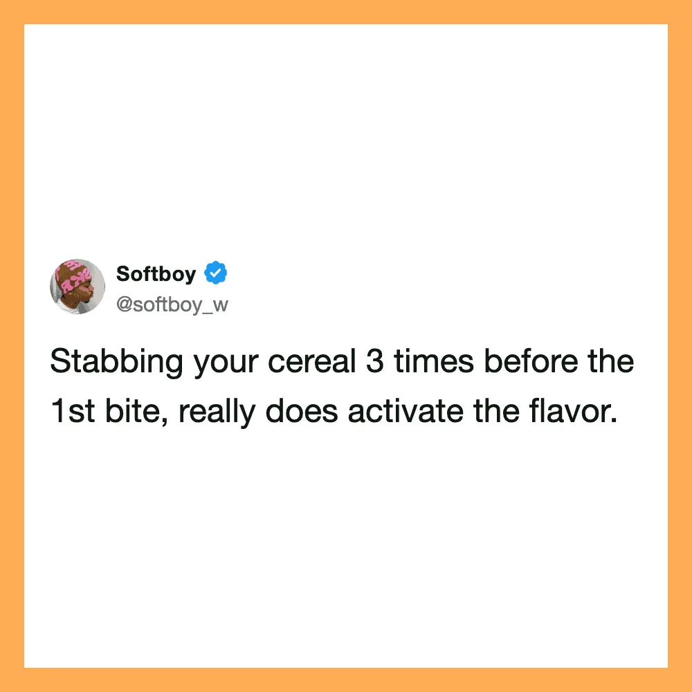 Softboy tweet about cereal and flavor activation.