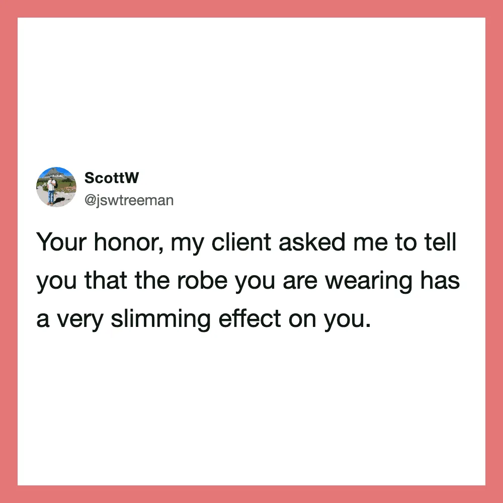 Tweet from ScottW about a client comment on a slimming effect of a robe.
