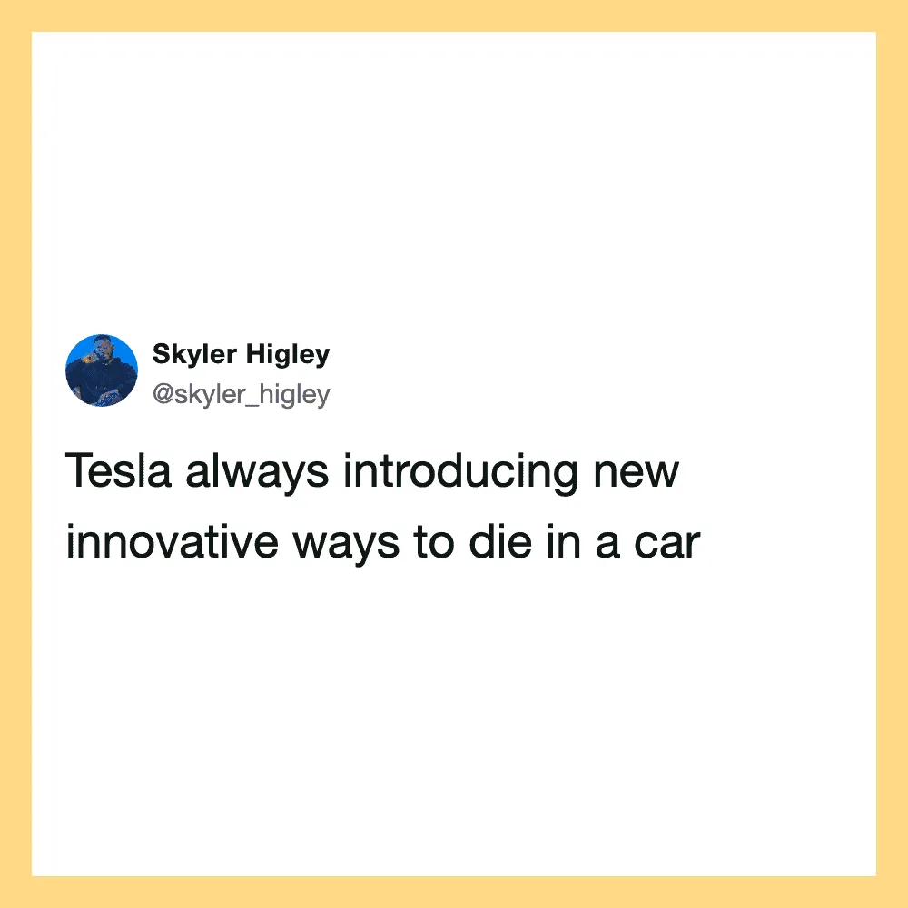 Tesla always introducing new innovative ways to die in a car.