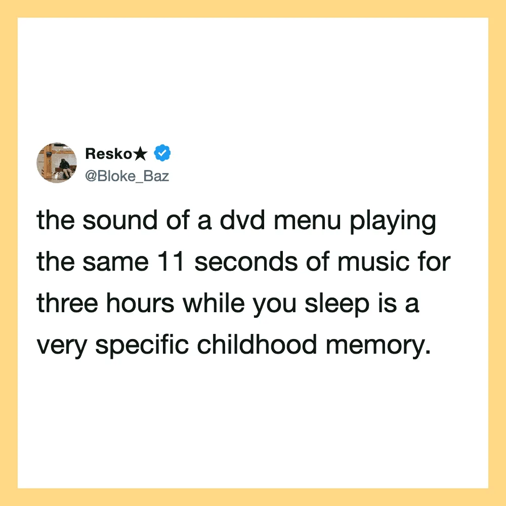 Resko's tweet about DVD menu sound and childhood memory.