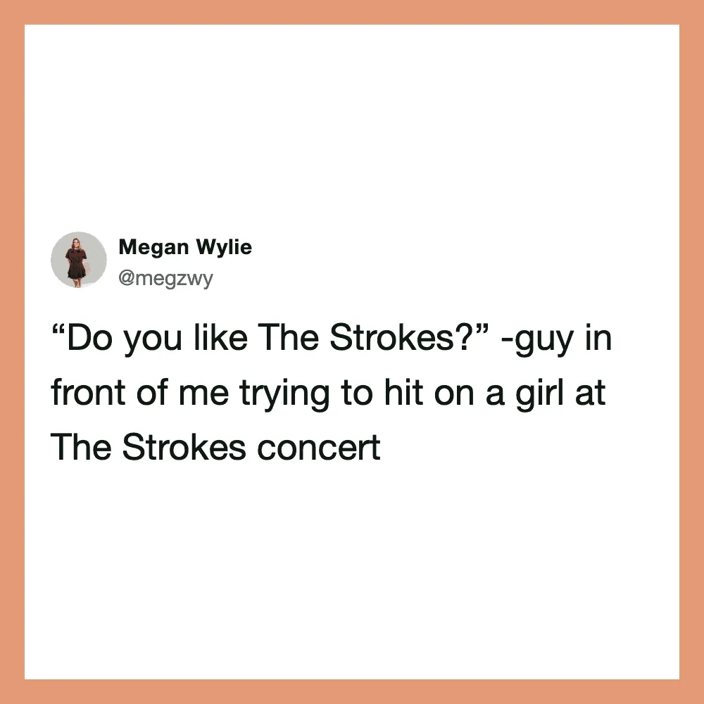 Megan Wylie tweet about a guy in front of her at The Strokes concert.