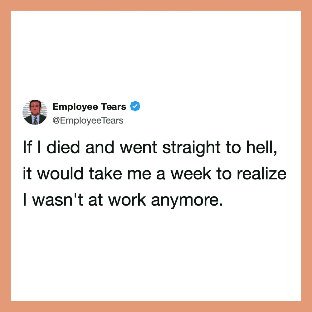 Employee Tears tweet about death and hell.
