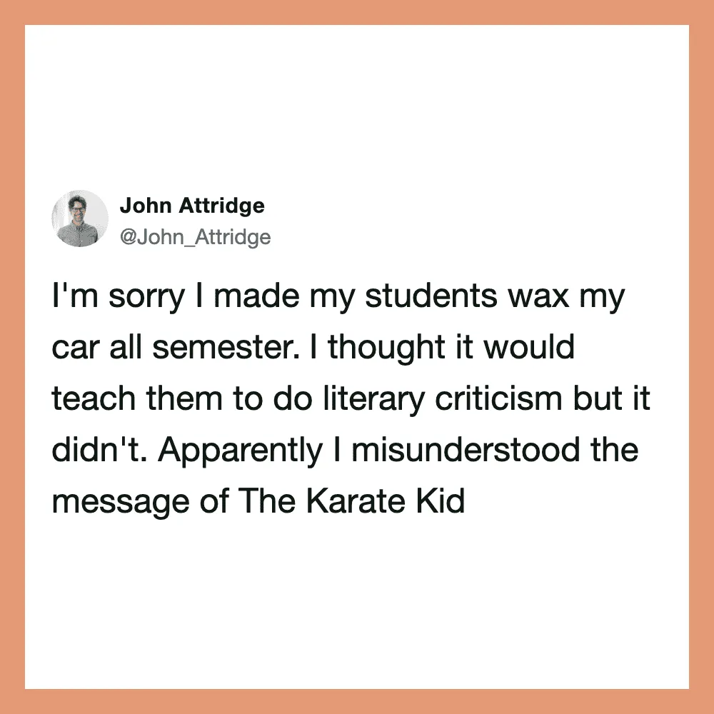John Attridge's tweet about waxing his car and misunderstanding The Karate Kid.