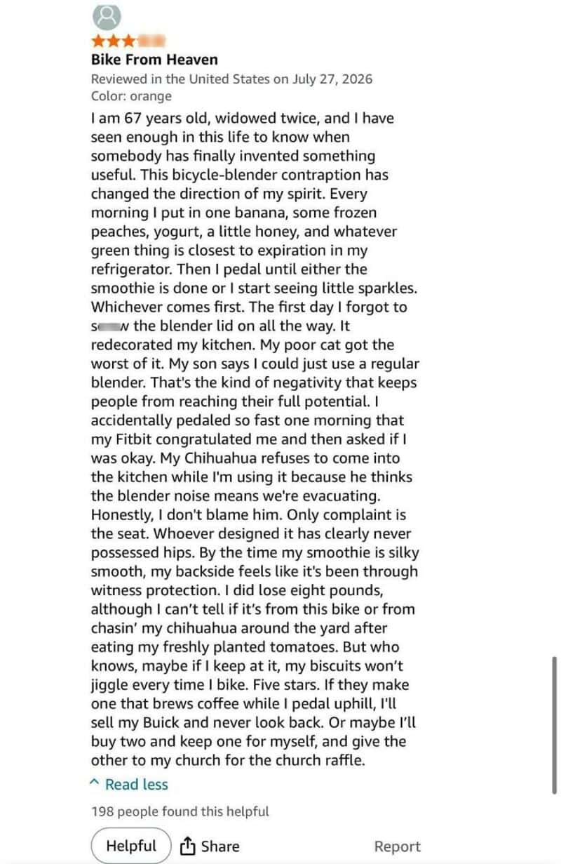 Review of Bike From Heaven with detailed description of the review content.