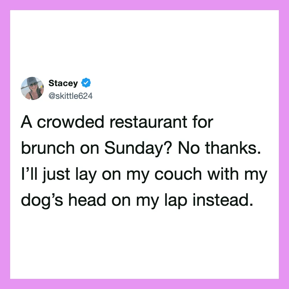 A social media post by Stacey about avoiding crowded brunch restaurants.