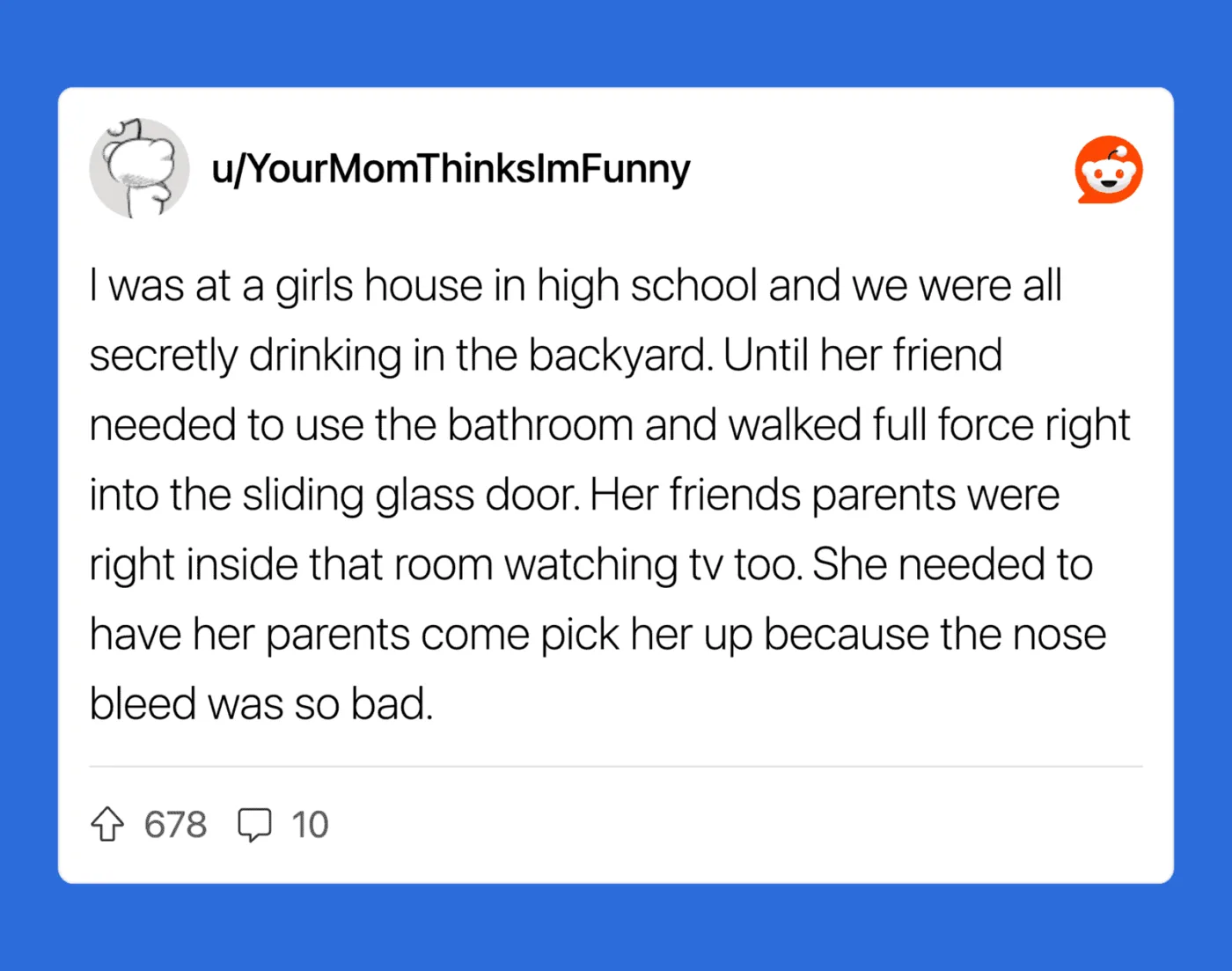 A girl at a high school girls' house drinking in the backyard, with her nose bleeding.