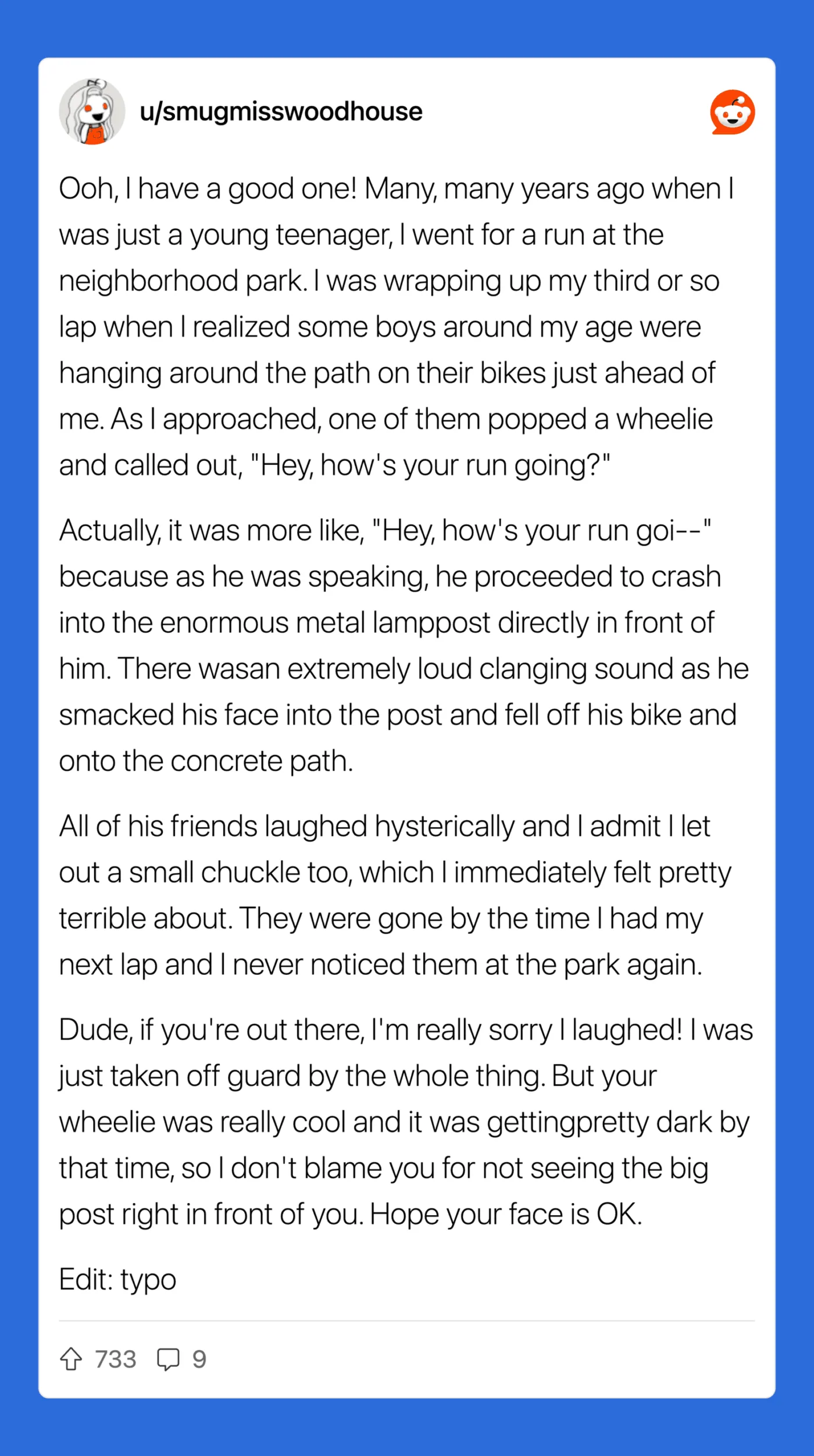Teen witnesses a skateboarder fall, causing laughter and concern.