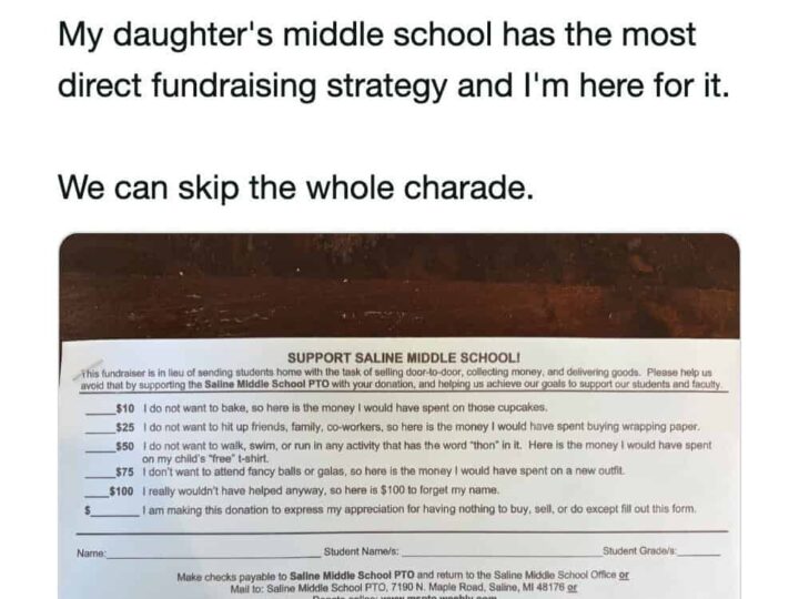 Fundraiser form for Saline Middle School with donation options and student info.