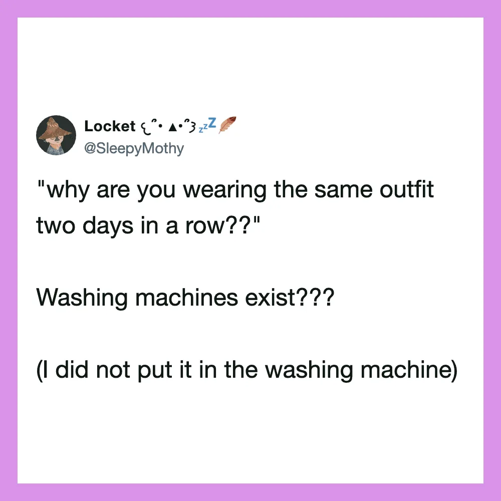 Twitter post questioning wearing the same outfit two days in a row.