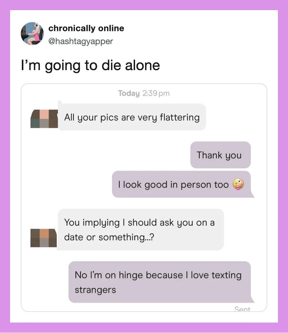 Screenshot of a Twitter conversation about texting strangers, with humorous tone.