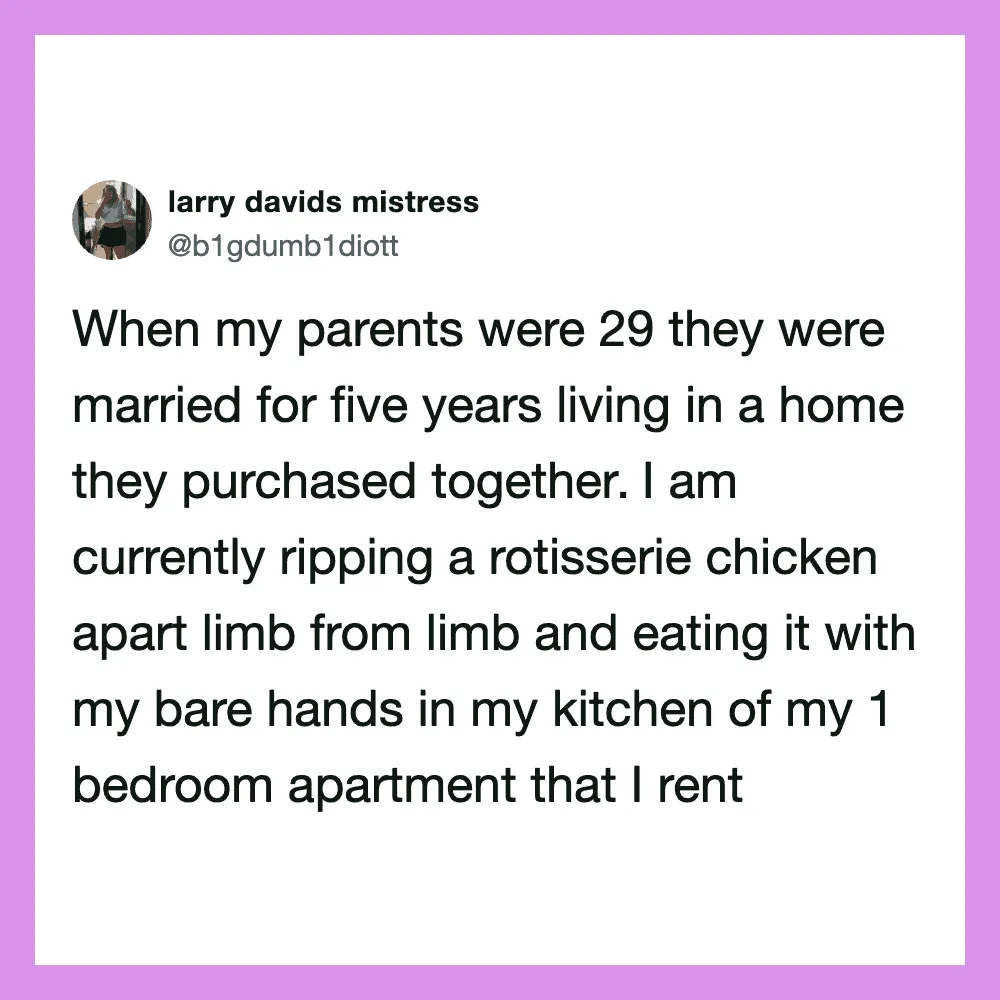 Twitter post by larry davids mistress about parents' marriage and cooking.